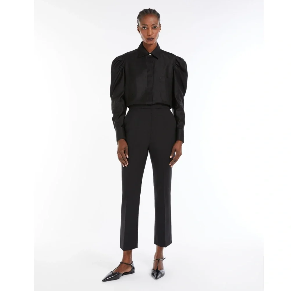 MaxMara Virgin Wool Trouser Black Classic Straight Leg - Size 6‎